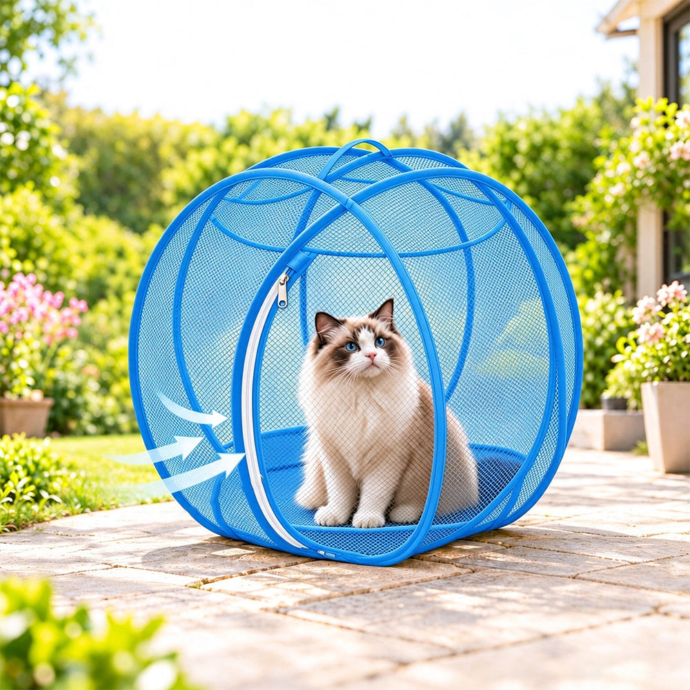 Cat Hamster Ball for Outside Rolling Cat Enclosure Pop Up Playpen - Blue