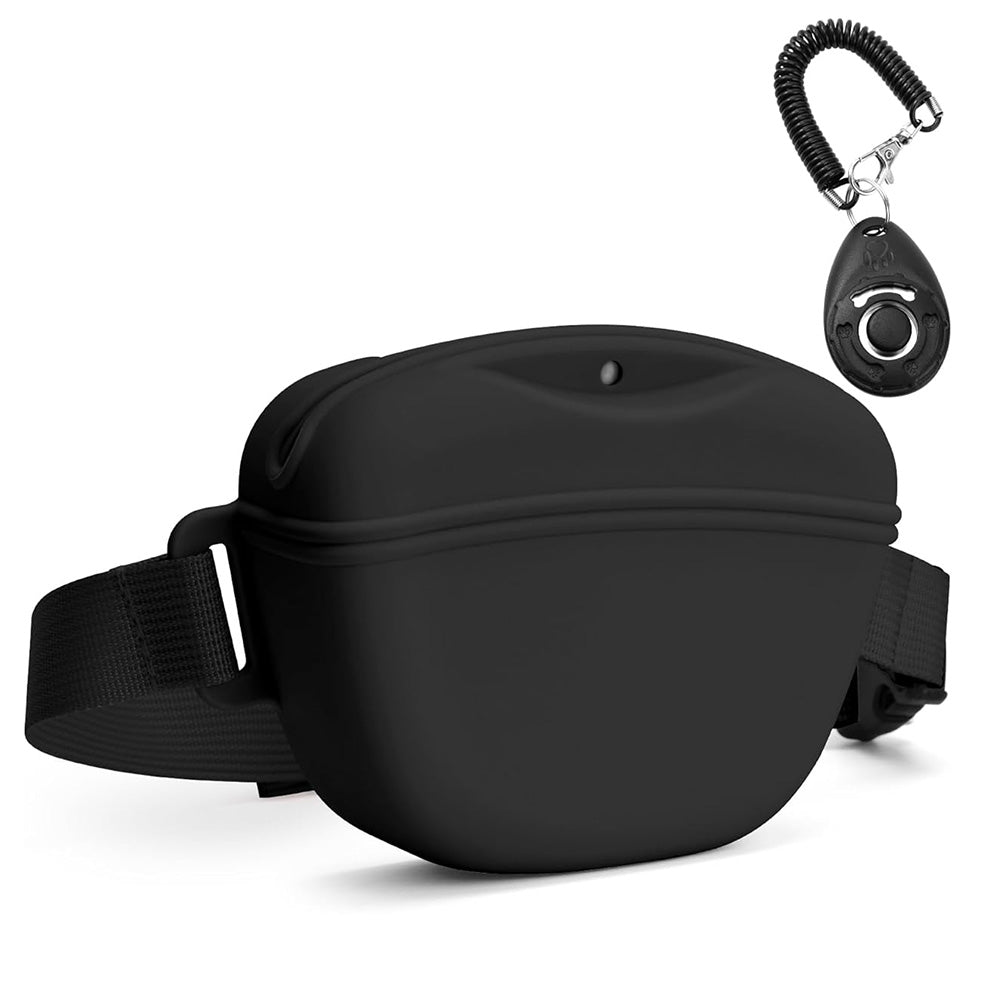 Dog Treat Pouch With Training Clicker Pet Silicone Training Treat Bag Pouch-Black