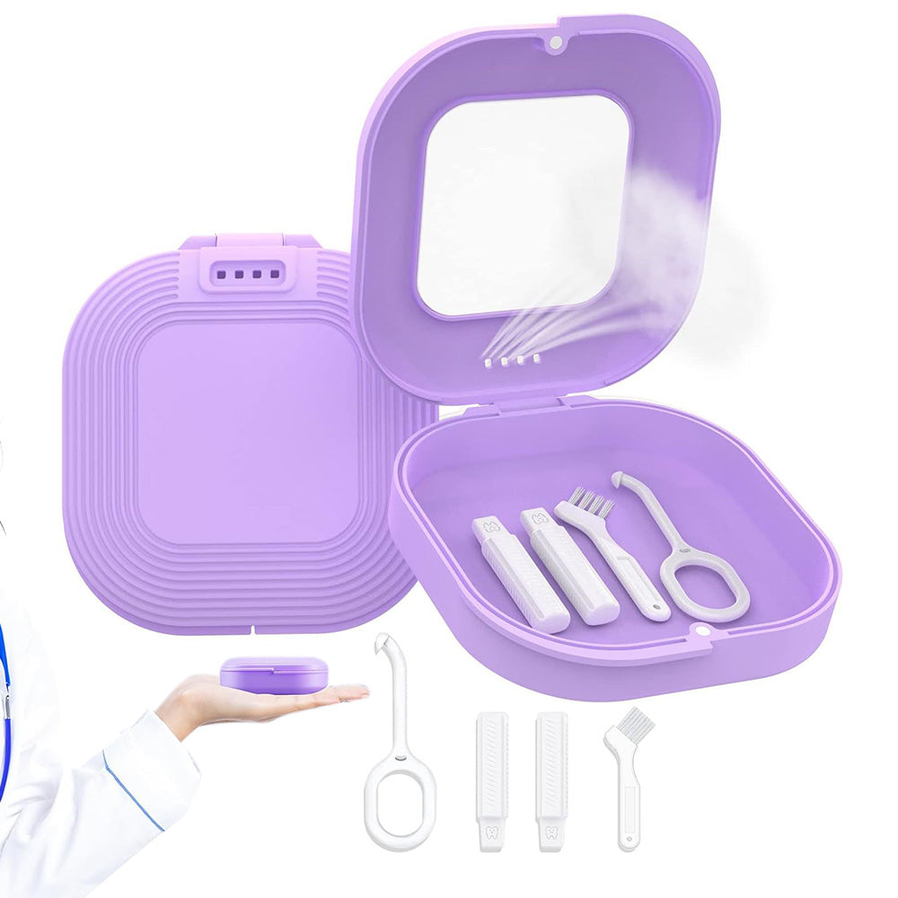Retainer Case with Mirror and Retainer Removal Tool Mouth Guard Storage Box-Purple