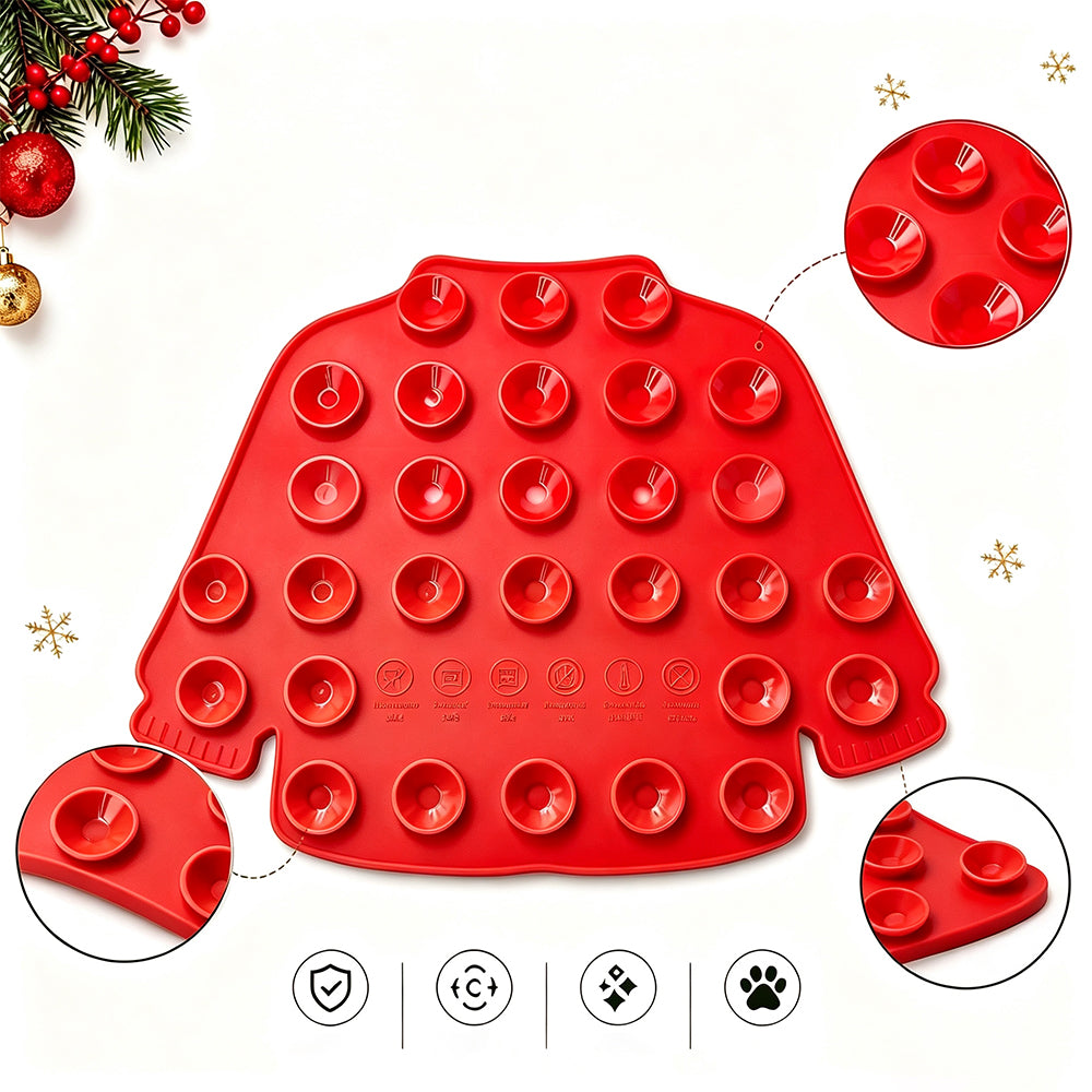 Christmas Pet Silicone Licking Mat with Suction Cups - Red