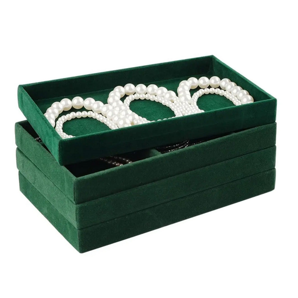 4pcs Stackable Jewelry Organizer Boxes Set for Earrings Rings Necklaces Bracelets-Green