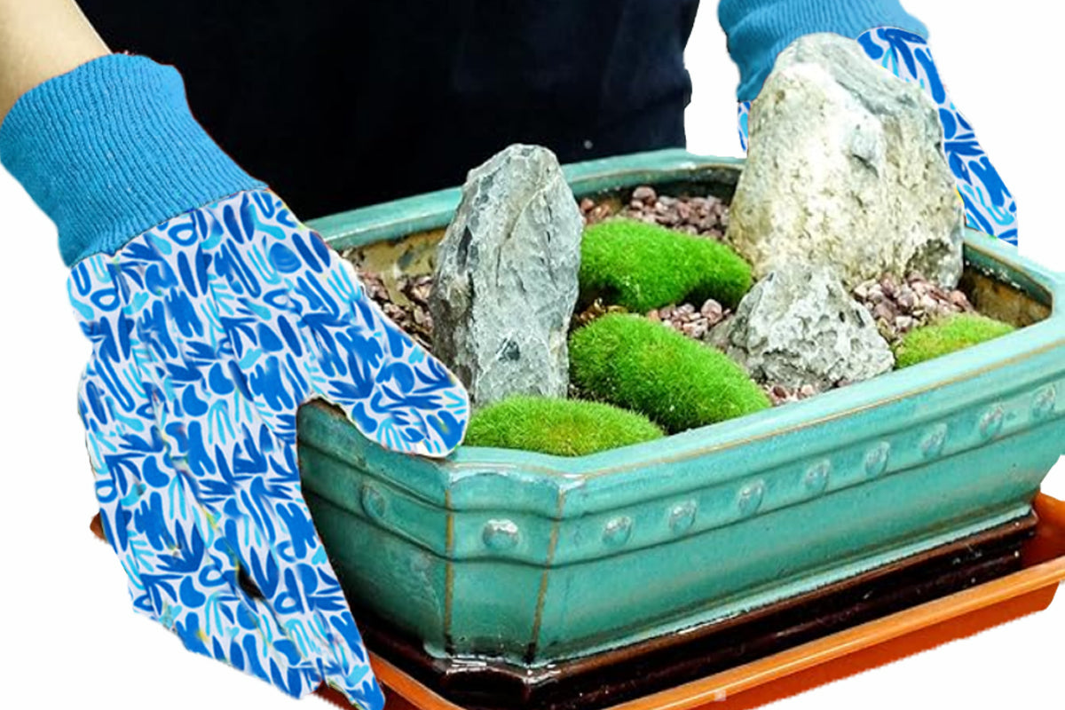 Polyester Floral Gardening Gloves Soft Breathable Yard Work Glove-Blue