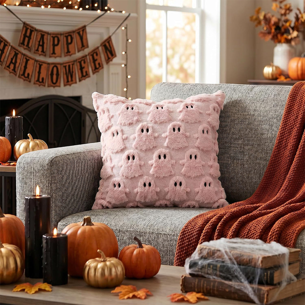 Cute Halloween Ghost Pillow Cover for Living Room - Pink