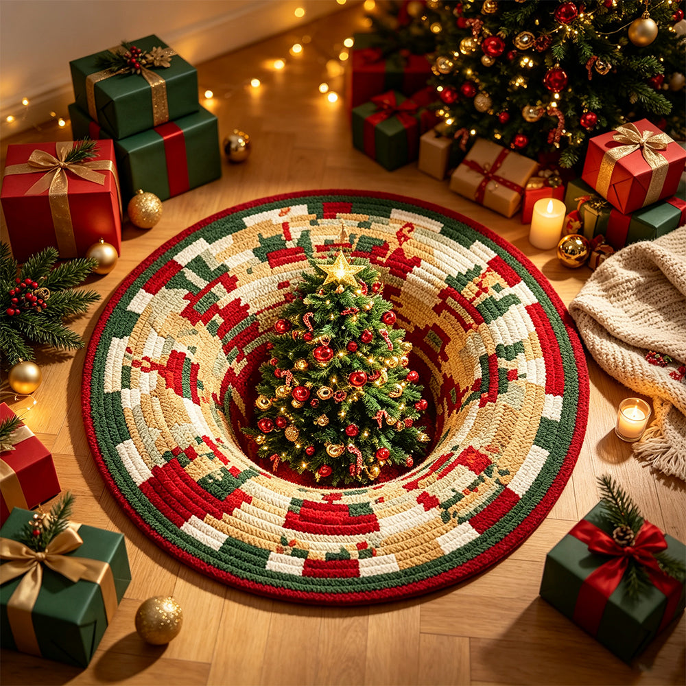 3D Quilted Christmas Polyester Velvet Floor Mat - Christmas Tree