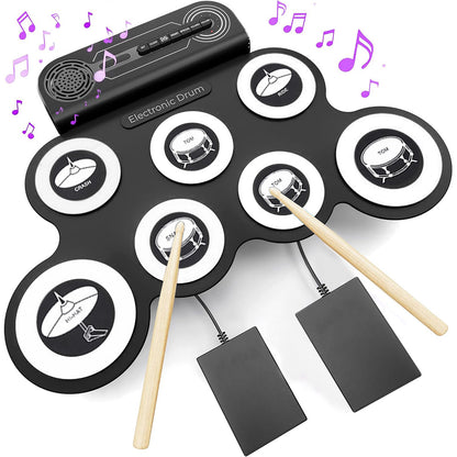 Electric Drum Set Kids Drum Pad and Sticks Portable Roll Up Drums Practice Pad