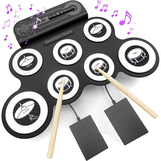 Electric Drum Set Kids Drum Pad and Sticks Portable Roll Up Drums Practice Pad