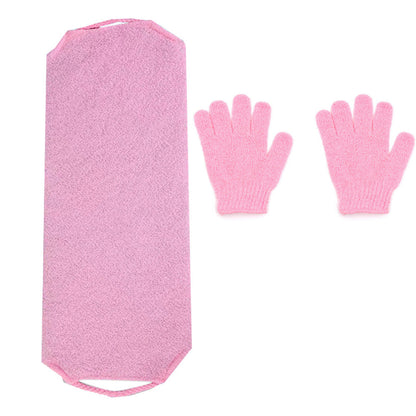 Exfoliating Shower Bath Gloves Back Scrubber Set for Body Face Dead Skin Removing Pink