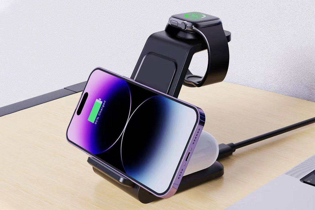 3 in 1 Wireless Charger Dock Charging Station - Black