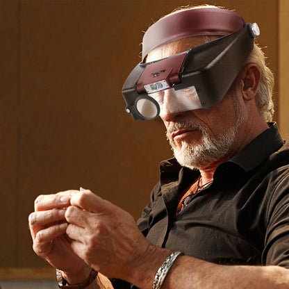 Magnifying Glass Lens with LED Light Lamp Visor Head Loupe Jeweler Headworn Magnifier Red
