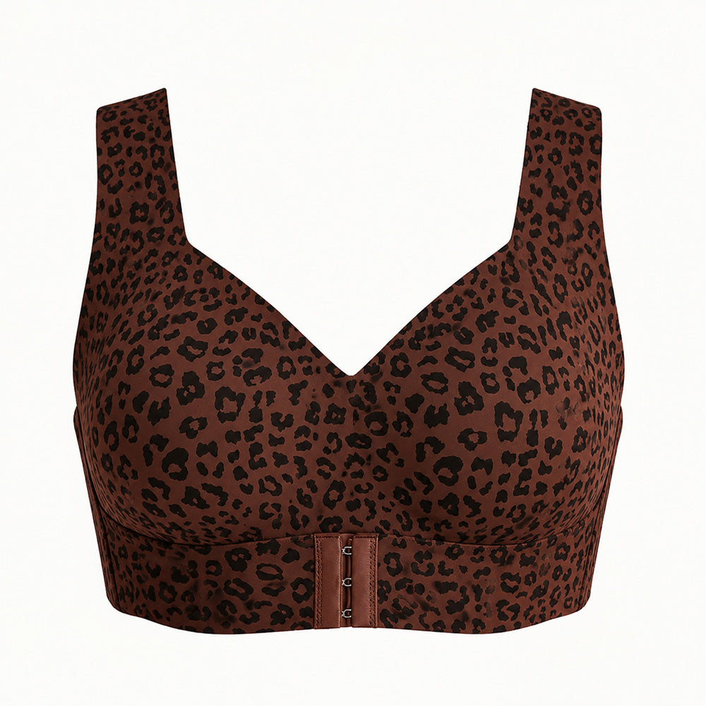 Wireless Front Closure Seamless Full Coverage Cross Back Bra - Brown