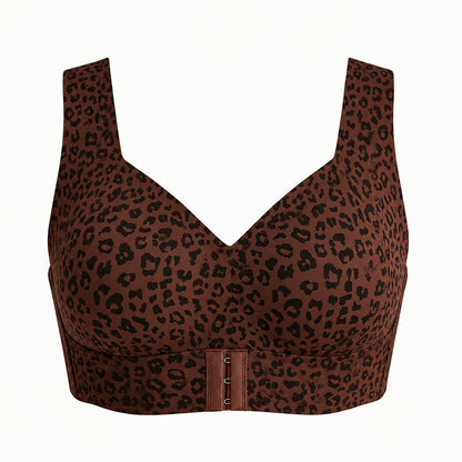 Wireless Front Closure Seamless Full Coverage Cross Back Bra - Brown