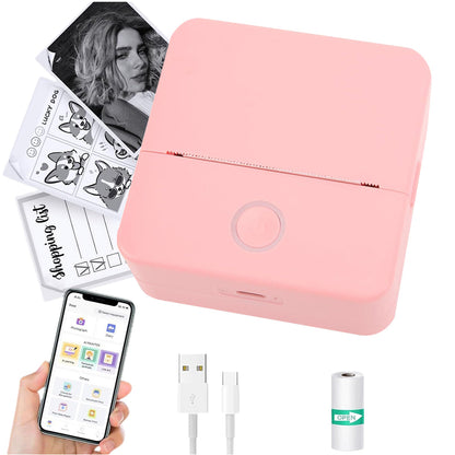Bluetooth Mini Pocket Printer Thermal Printer Inkless Photo Printer for Learning Assistance Study Notes Pink