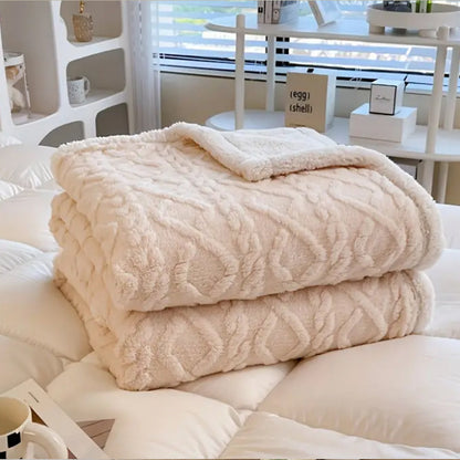 Double Sided Throw Blanket Thickened Imitation Cashmere Jacquard Blanket Quilt Khaki