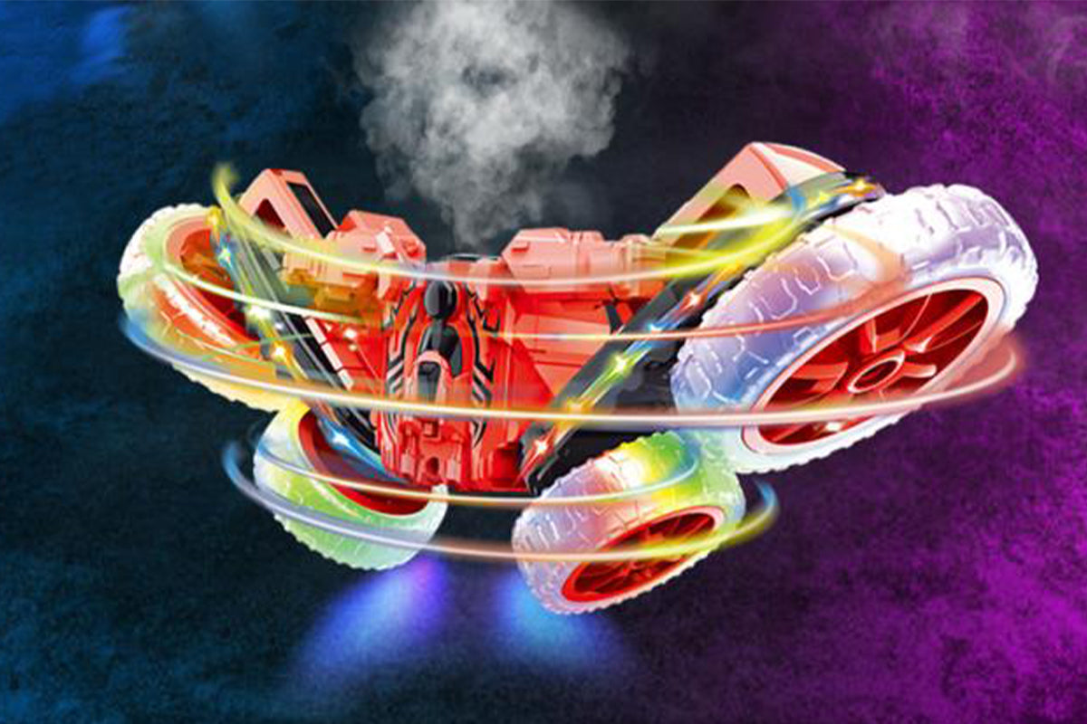 Remote Control Car 360 Degree Rotating RC Cars with Cool Spray 2.4Ghz Double Sided RC Stunt Car with Cool Lights-Red