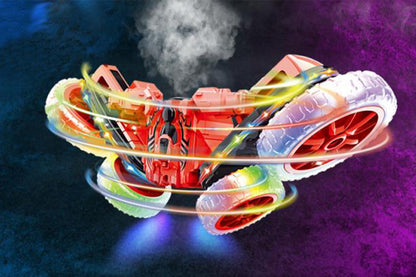 Remote Control Car 360 Degree Rotating RC Cars with Cool Spray 2.4Ghz Double Sided RC Stunt Car with Cool Lights-Red