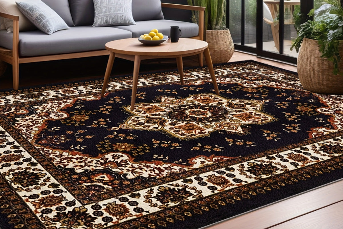 Vintage Boho Rug Non-Slip Floor Carpet - Brown