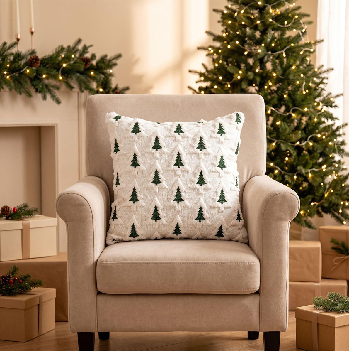 2 Pack 45x45cm Polyester Christmas Decorative Throw Pillow Covers - Green