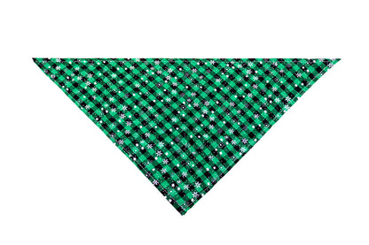 2Pcs Snowflakes Christmas Dog Bandana Buffalo Plaid Pet Scarf Dog Triangle Bandana-Wine red check snowflake and Green check snowflake