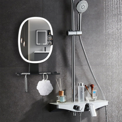 Bathroom Anti Fog Mirror with Lights Built In Shelf No Drilling Installation for Shower Room-Round