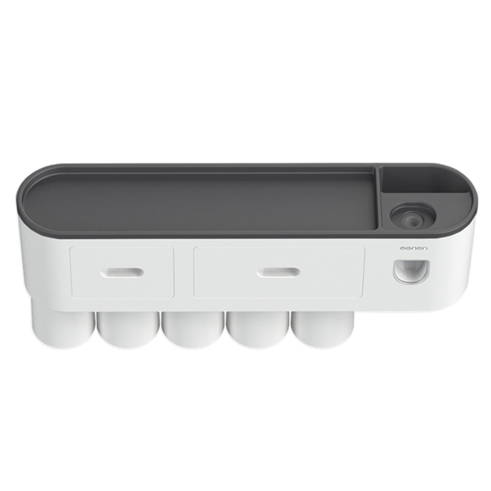 Wall Mounted Toothbrush Holder for Bathroom Automatic Toothpaste Dispenser Kit-Black