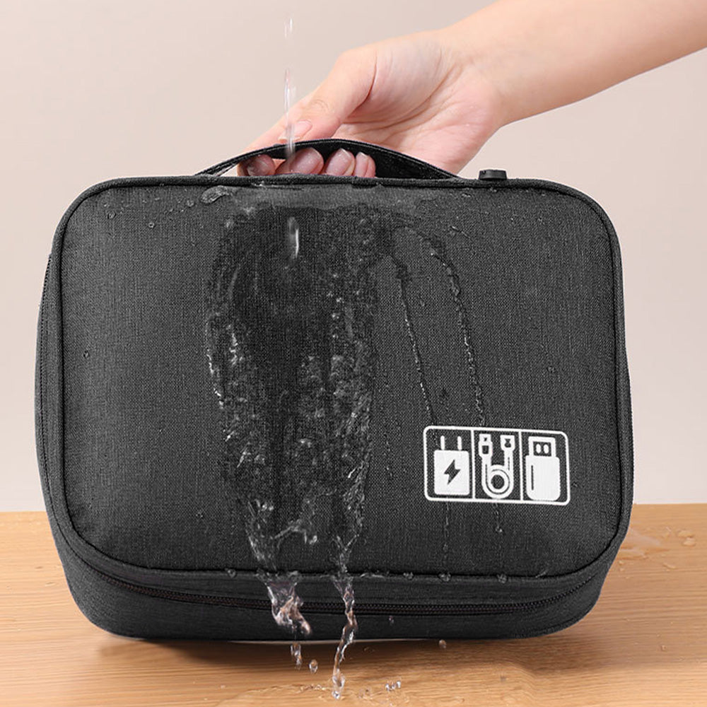 Large Digital Electronics Travel Organizer Bag with Adjustable Dividers - Black