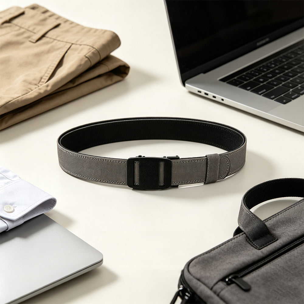 Double Layer Thickened Tactical Belt with Automatic Buckle - Grey