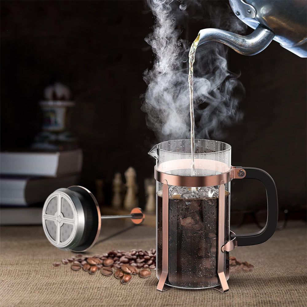 French Press Coffee Maker Borosilicate Glass Stainless Steel Brewer Cold Brew Cafetera-Gold
