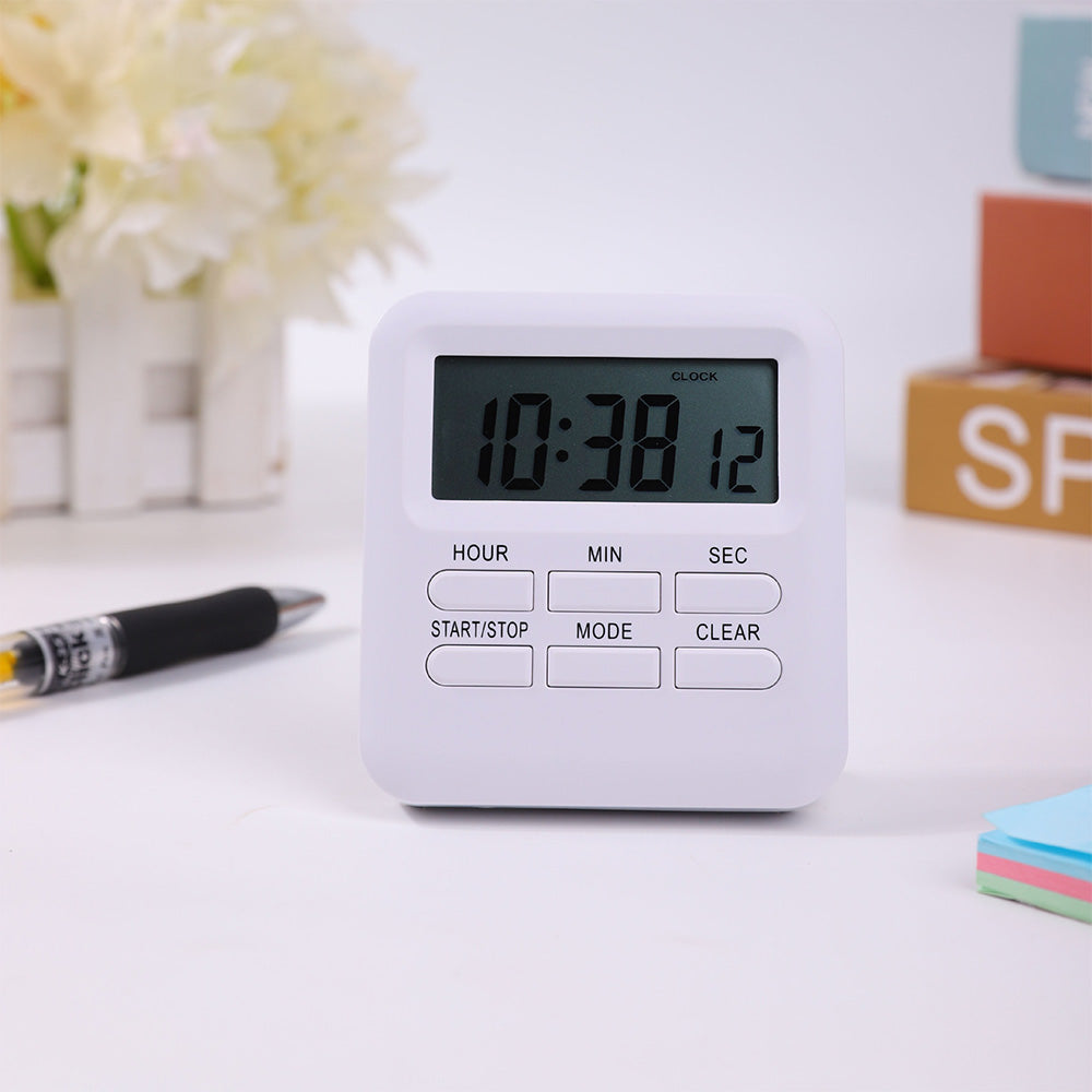 3-in-1 Electric Digital Timer Multi-Functional Loud Alarm Clock for Kitchen Gym Classroom White