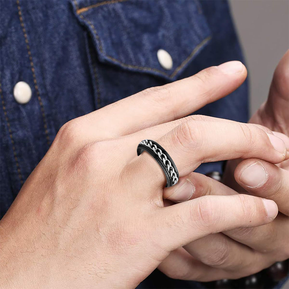Fidget Spinner Ring for Anxiety Relief Stainless Steel for Adults & Teens Black and Silver