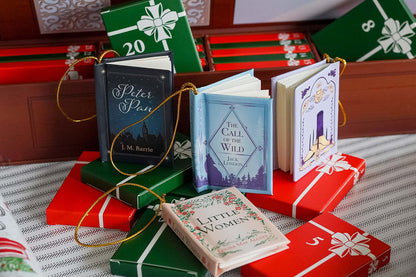 Mini Book Advent Calendar with 25 Book Ornaments for Christmas Countdown Holiday Decorations -Brown