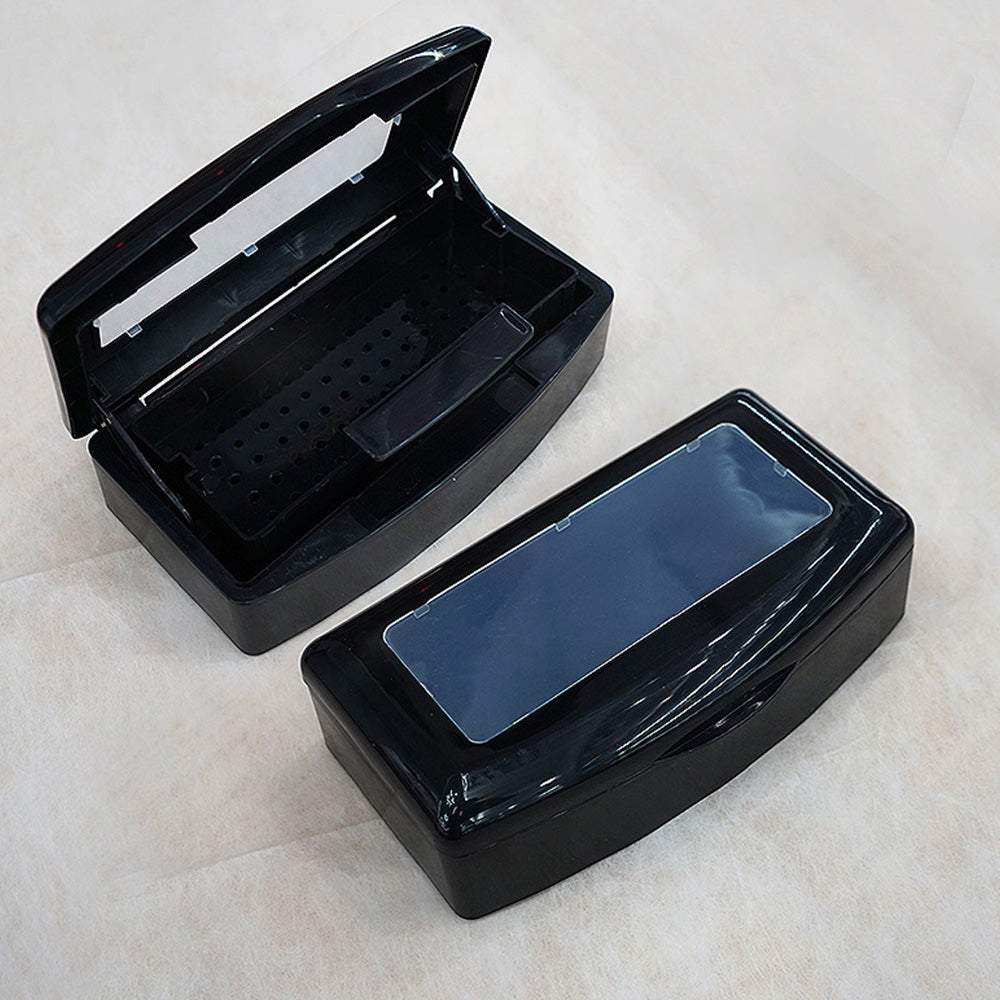 ABS Nail Tool Cleaning Soaking Cleaning Box with Lift Up Filter Tray - Black