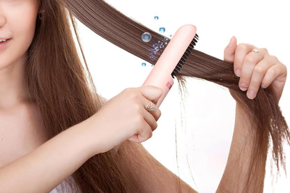 Hair Straightener Brush Anti-Scald Portable Straightening Brush Styling Tools -Pink