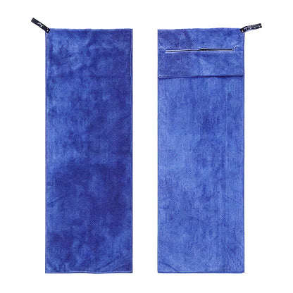 120x50cm Quick Dry Microfibre Gym Towel with Pocket - Blue