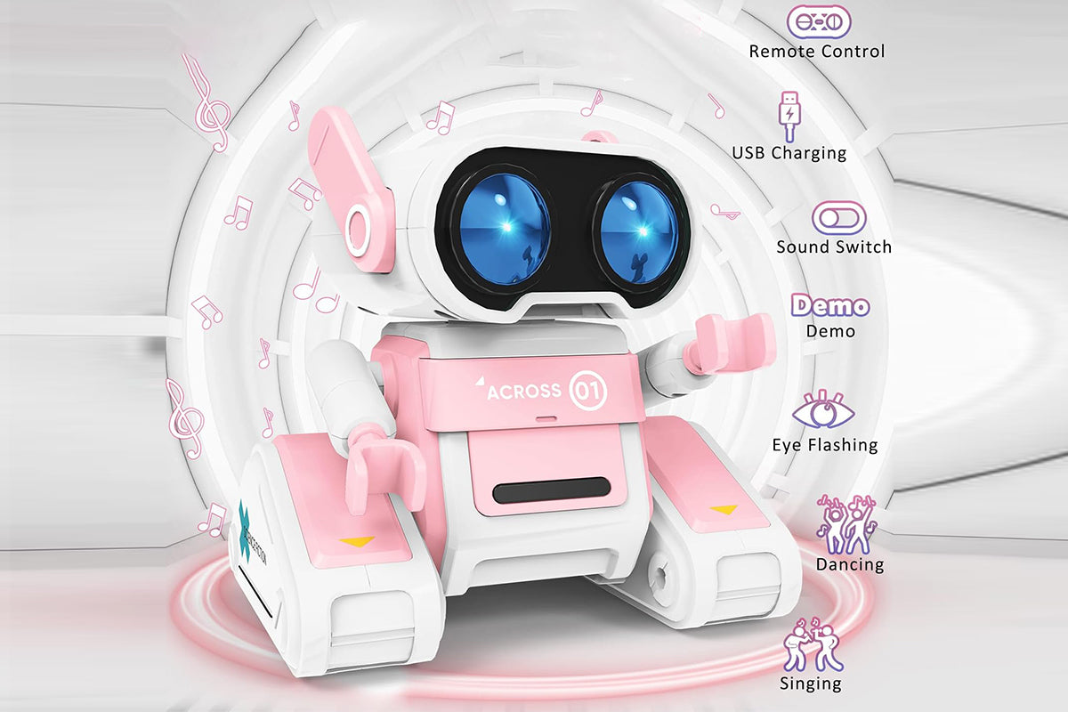 Remote Control Robot Toys RC Robots with LED Eyes Flexible Head Arms Music Dance Moves Christmas Gift Birthday-Pink