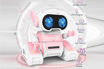 Remote Control Robot Toys RC Robots with LED Eyes Flexible Head Arms Music Dance Moves Christmas Gift Birthday-Pink