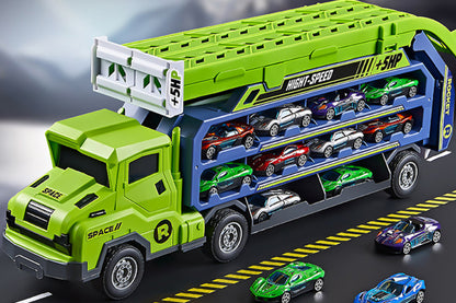 Carrier Truck Transport Car Toys Foldable 3 Layer Car Race Track Toys-Orange