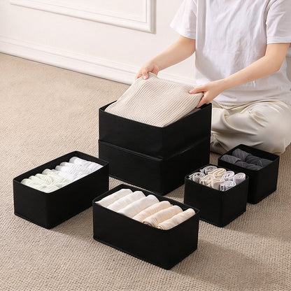 6Pcs Foldable Drawer Organiser Set Underwear Bra Sock Storage Boxes Black