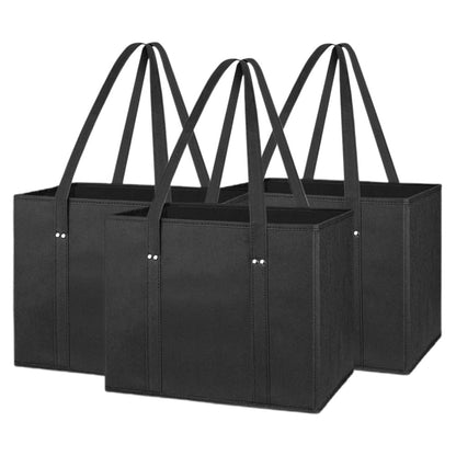 3Pcs Reusable Grocery Bag Non-Woven Shopping Tote Bag with Handles Black