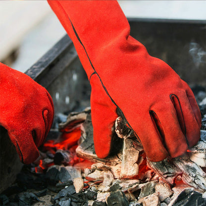 Double Layer Leather Welding Gloves Heat Resistant Fireproof Protective Safety Gloves Red