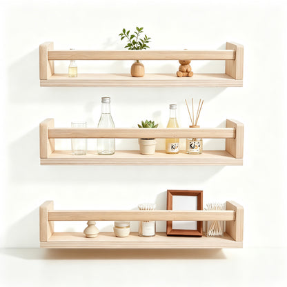 3 Pack Floating Wall Mounted Book Display Shelves - Beige