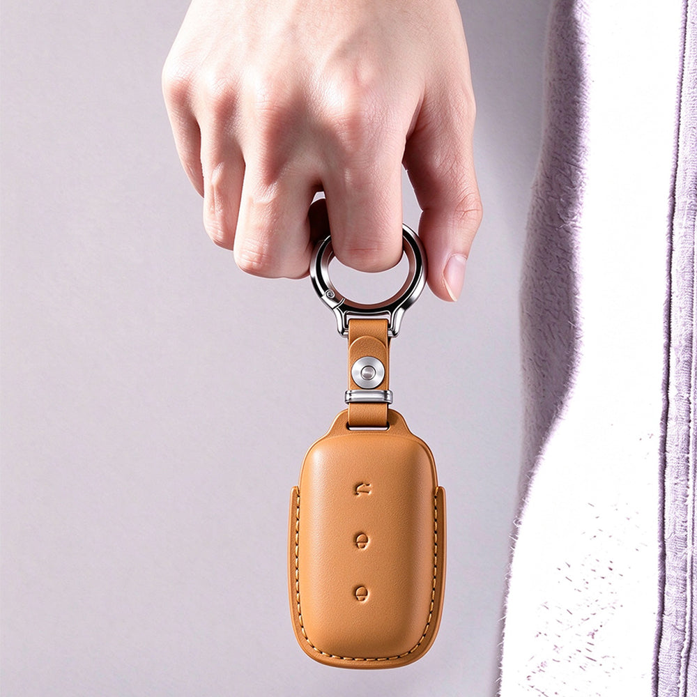 Leather Key Fob Cover Fit for Geely Galaxy E5 EX5 - Brown