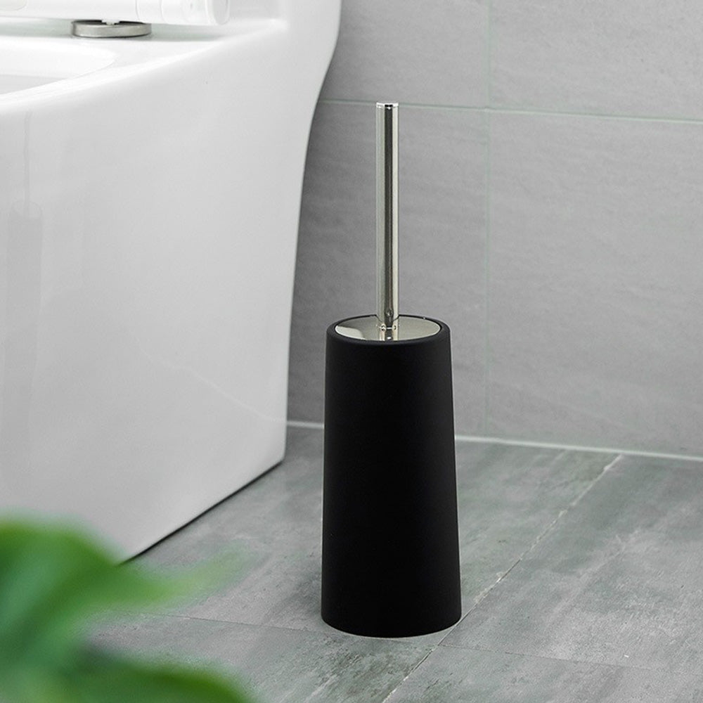 2 Pack Toilet Brush Set with Stainless Steel Handle and Holder - Black