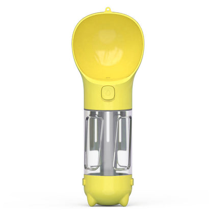 4 in 1 Pet Feeder Dog Cat Puppy Water Bottle Cup with Poop Bag Holder for Yorkie-Yellow