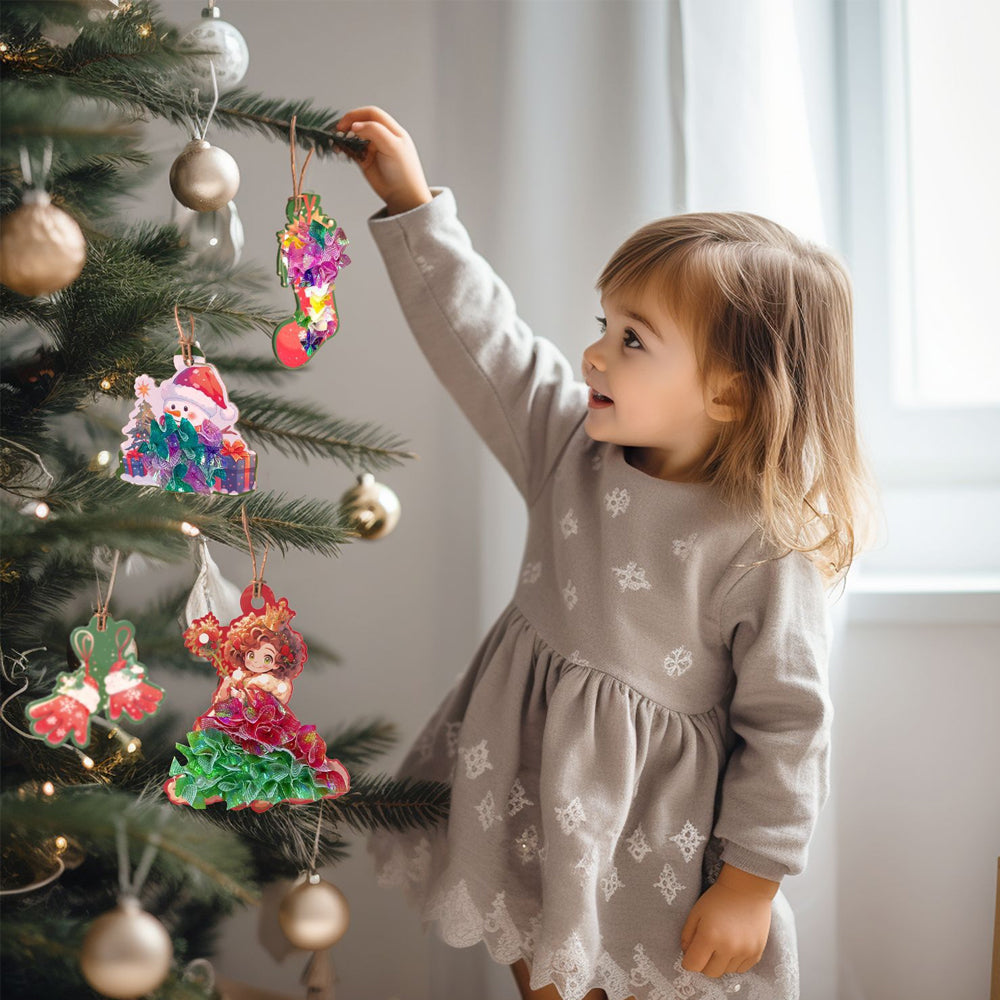 24 Christmas Theme Puncture Painting Poke Kit Art DIY Toys Christmas Tree Ornaments