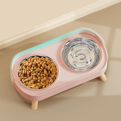 Elevated Double Stainless Steel Pet Food and Water Bowl Set-Pink