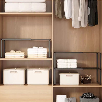 Expandable Carbon Steel Closet Shelf and Adjustable Storage Rack - Black