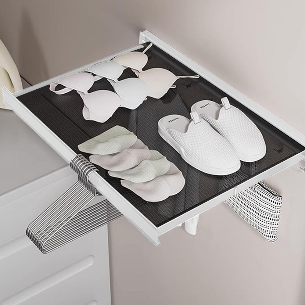 Retractable Pull Out Laundry Rack Wall Mount Space Saving Drying Rack for Bathroom Laundry Room White