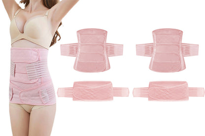 2Pcs Belly Support Recovery Waist Pelvis Belt Postpartum Belly Wrap Band Waist Trainer-Pink
