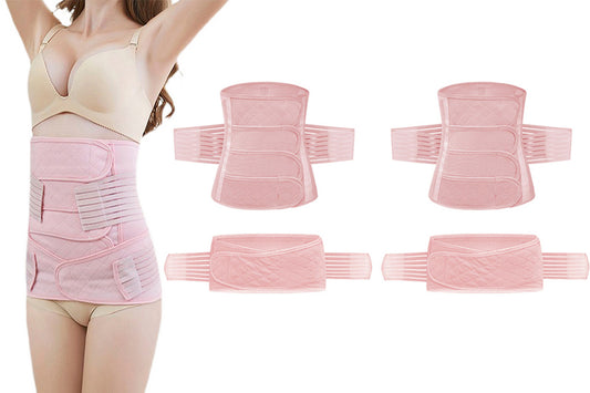 2Pcs Belly Support Recovery Waist Pelvis Belt Postpartum Belly Wrap Band Waist Trainer-Pink