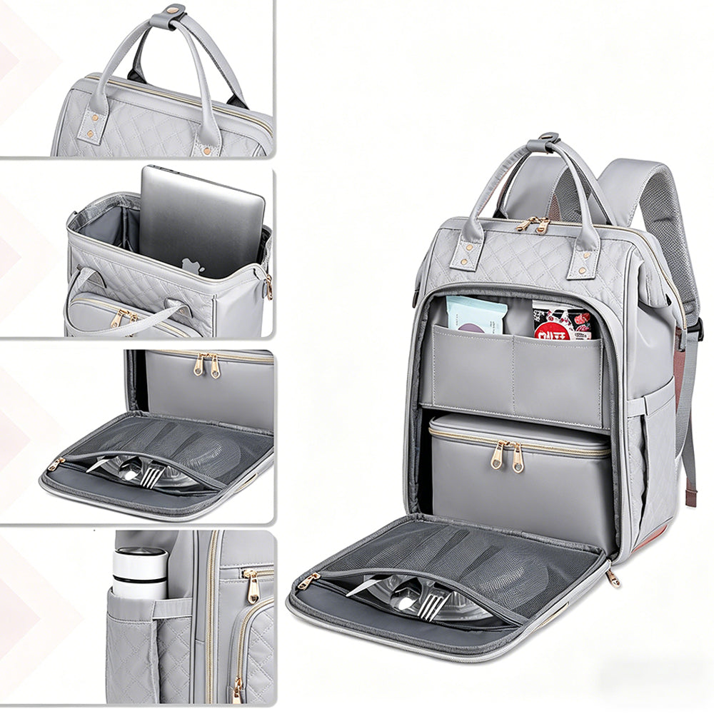 2-in-1 Lunch Backpack For Women Laptop Backpacks Travel Backpacks-Grey